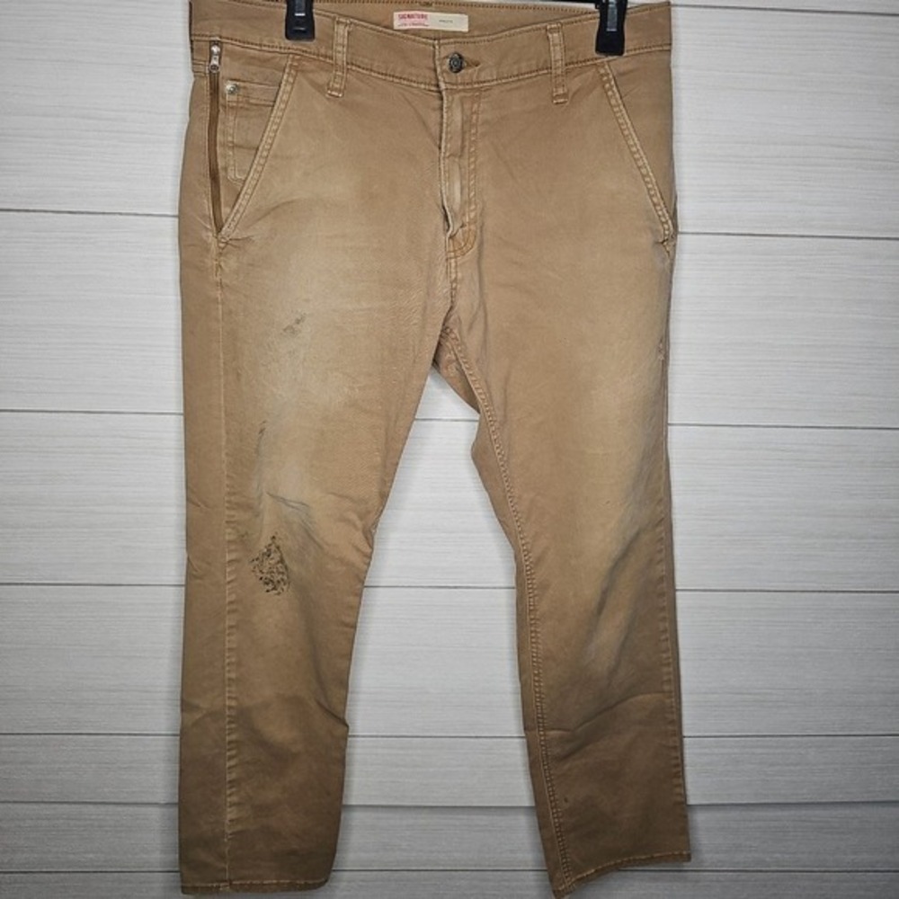 Signature by Levi Strauss Mens Athletic Fit Tan Khaki Work Pants 32x32 Gorpcore‎